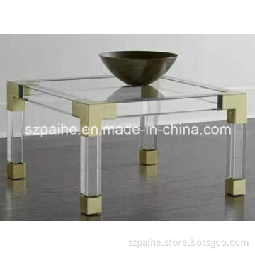 Plexiglass Square Coffee Table with Metal Decoration Parts